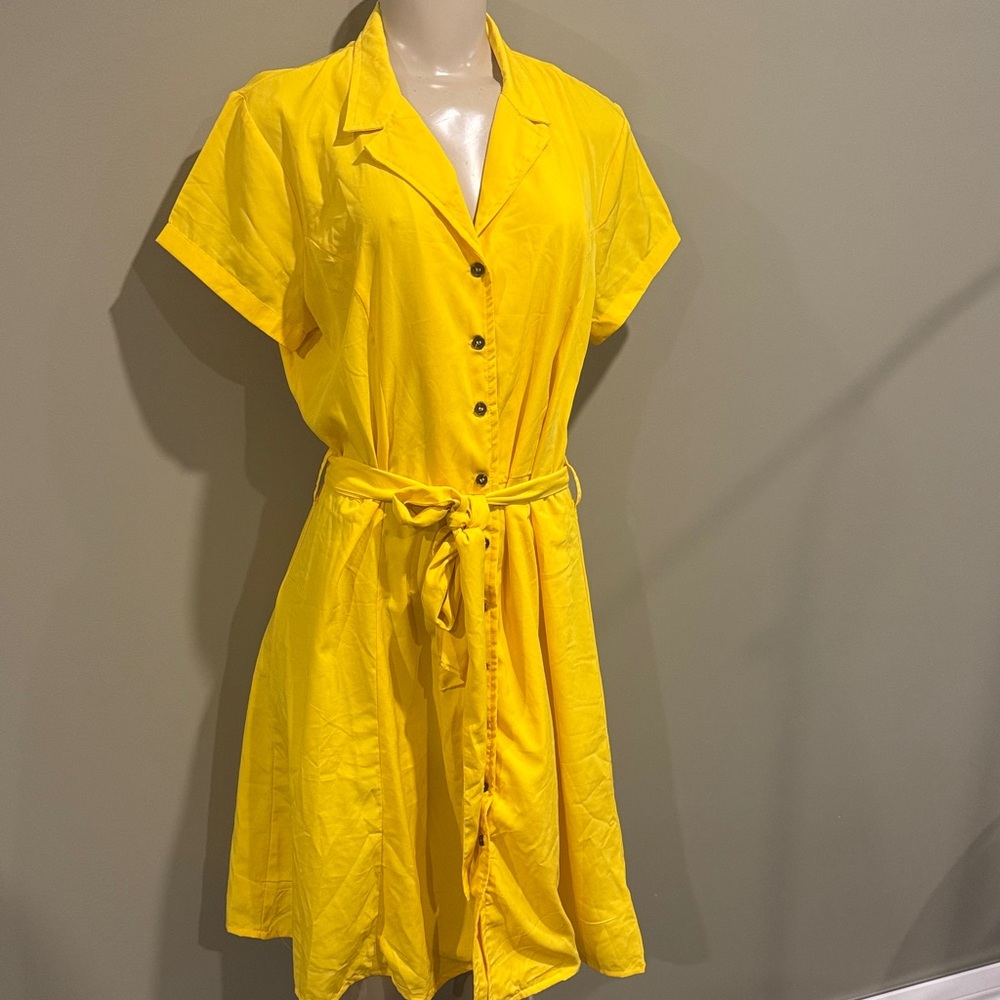 Simon Chang Bright Yellow Button-Front Shirt Dress